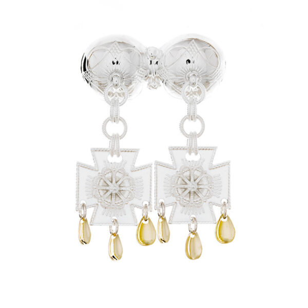 Bunad, halsknapp kvit/gylt