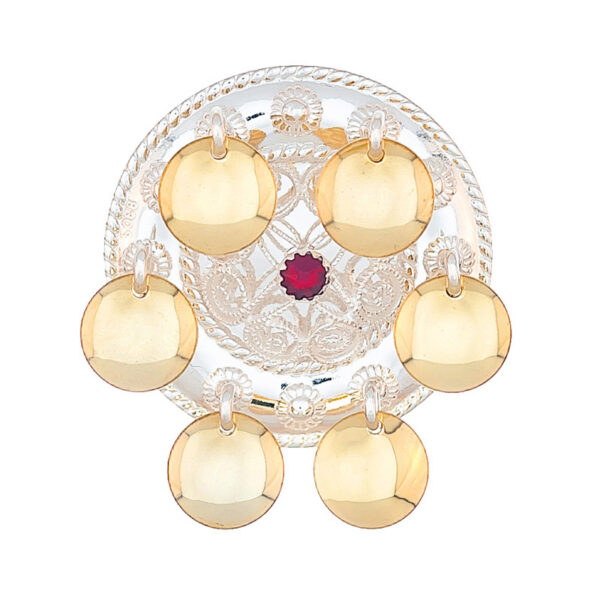 Bunad, sølje kvit/gylt m/raud stein