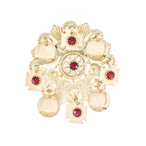 Bunad, ansiktsølje forgylt m/raude steinar